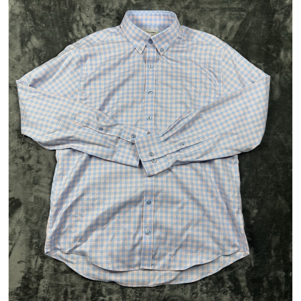 Twillory SafeCotton Mens 17 34/35 Tailored Fit Blue Pink Plaid Dress Shirt
